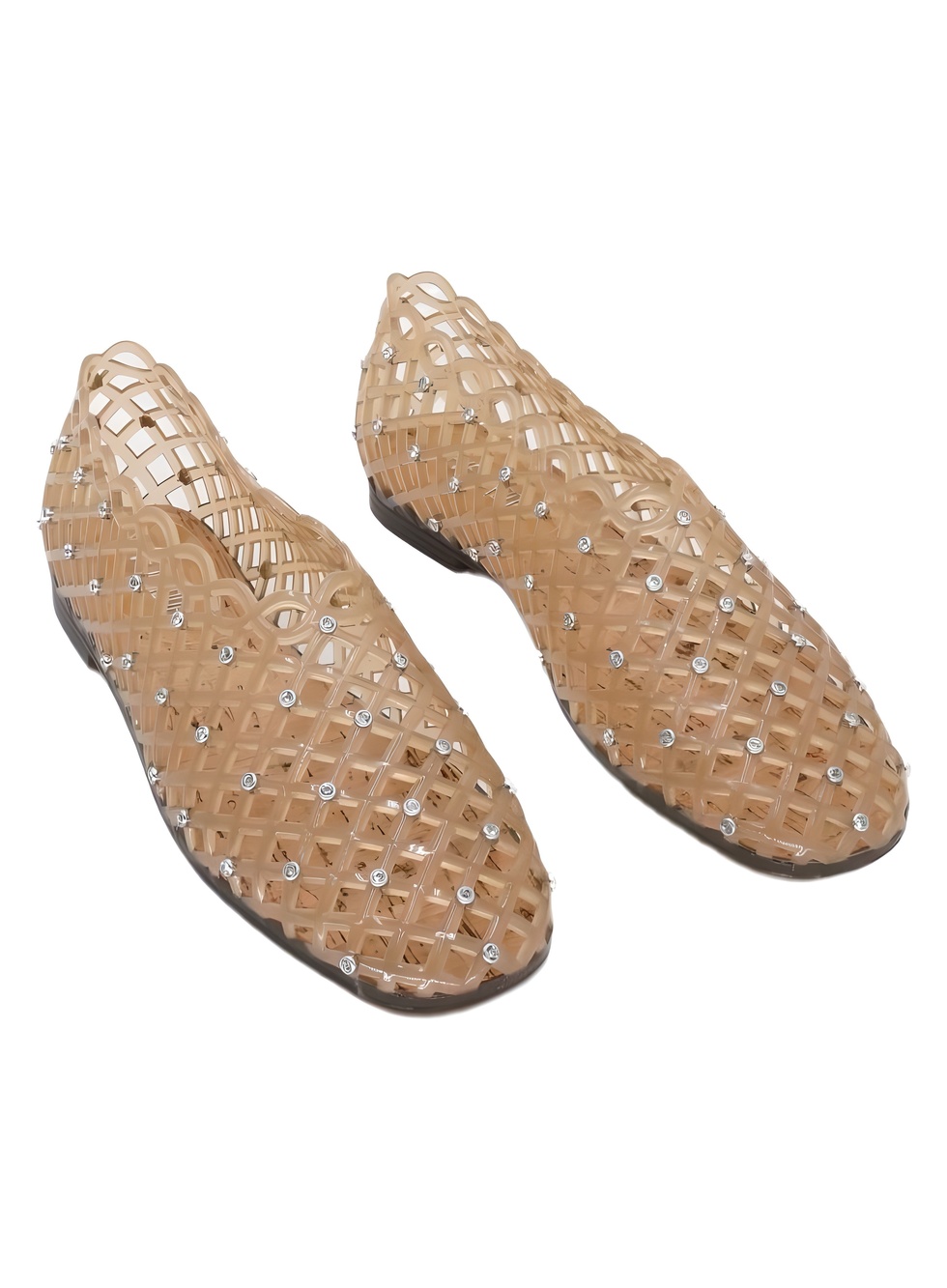 Steve Madden Grove-R Rhinestone Caged Jelly Flats Tan Size 7M